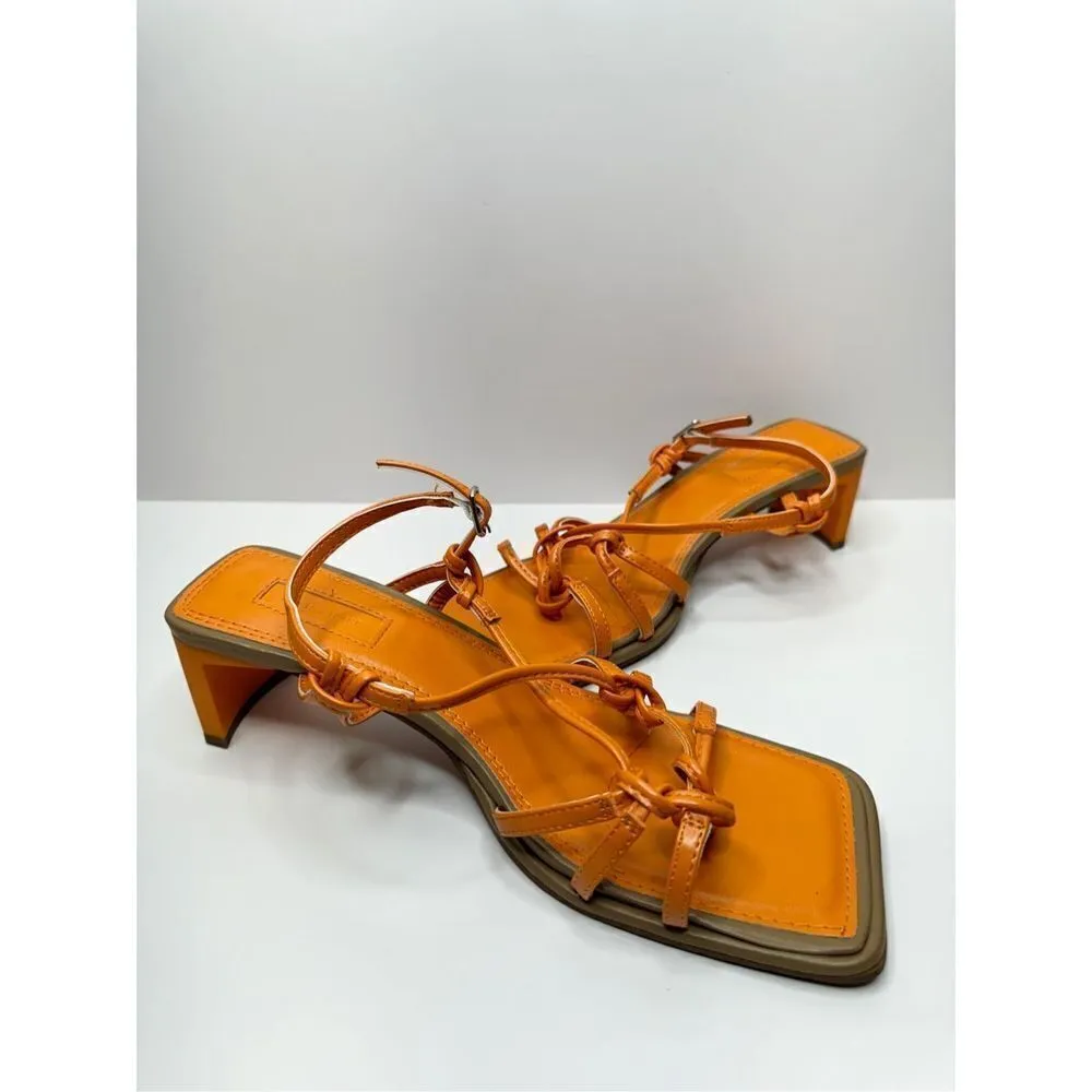 TOPSHOP Sandals Womens Size 7 Orange Nina Strippy Square Open Toe‎ Heels New - Image 8