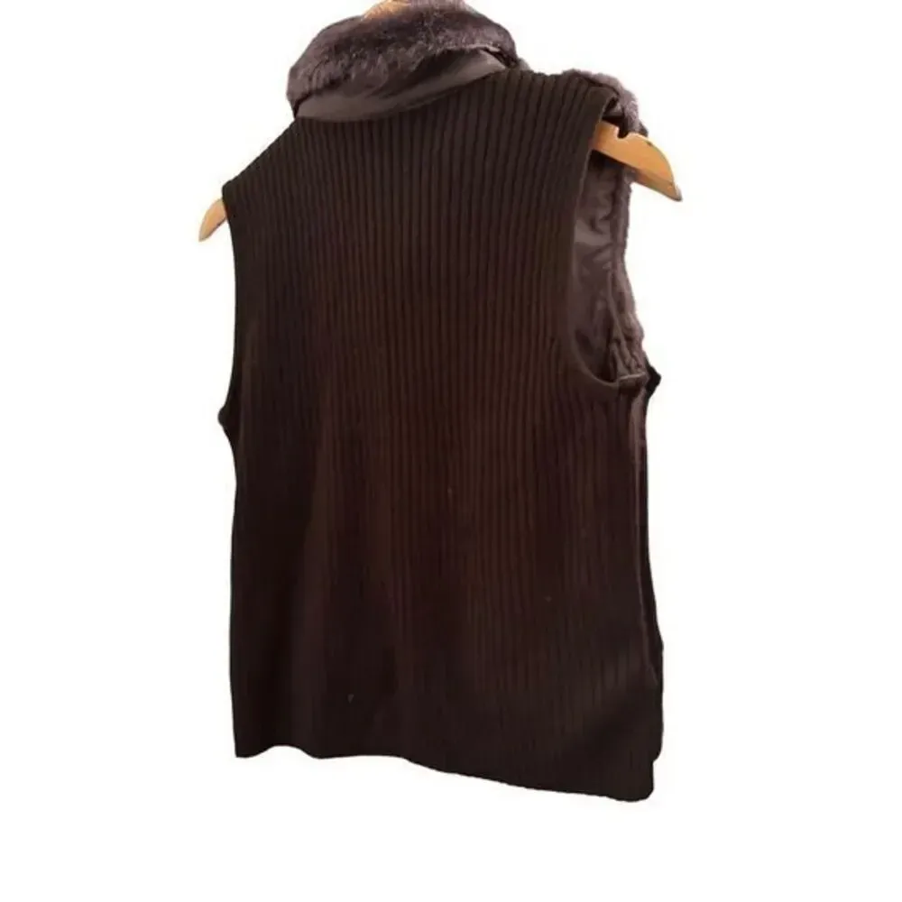 Mercer Street Studio Faux Fur Vest Petite Large Brown Zip Front Winter Layering Size undefined - Image 4