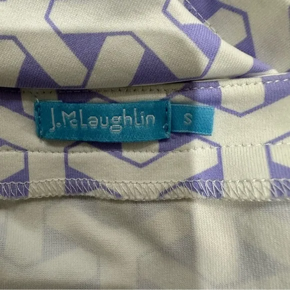 J McLaughlin White Purple Geometric Print Dress Small Pockets Preppy Mod‎ - Image 8