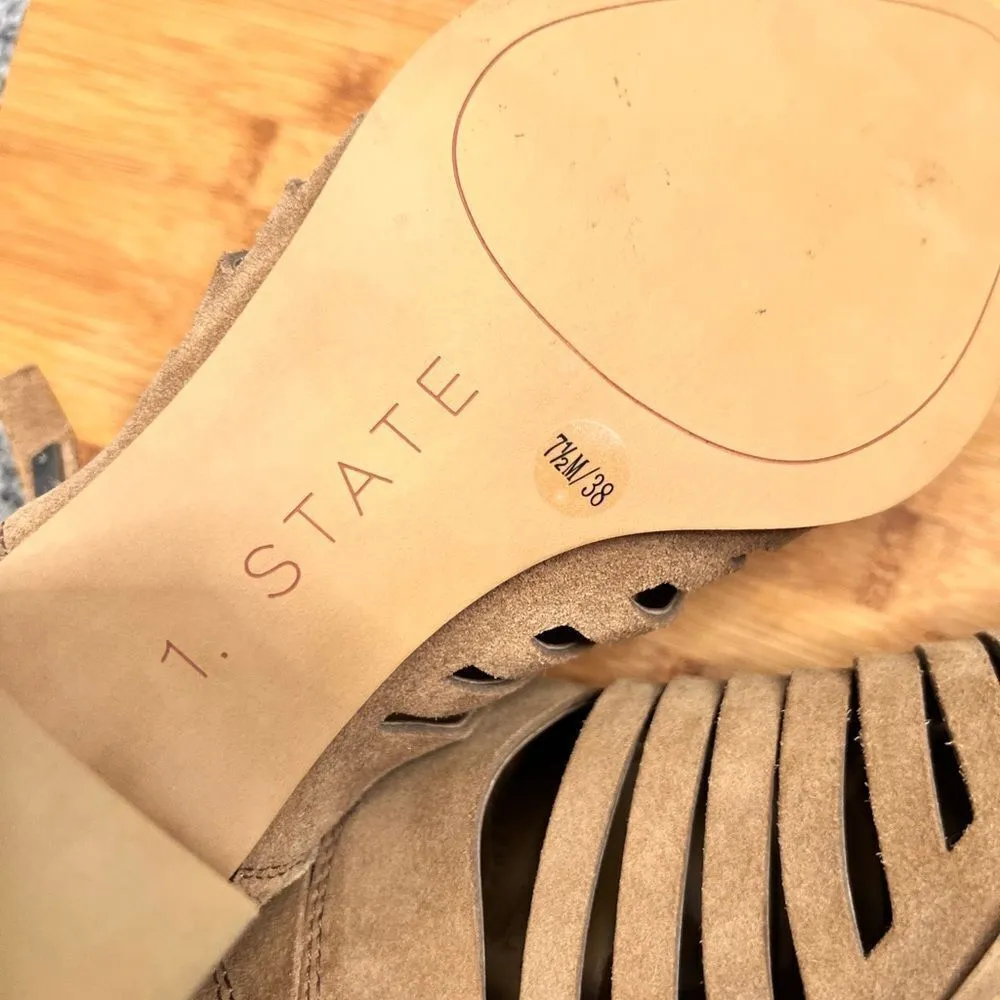 Sz 7.5M 1 STATE ARNET Tan Block Heels Sandals Ankle Booties $129 MSRP NWOT - Image 10