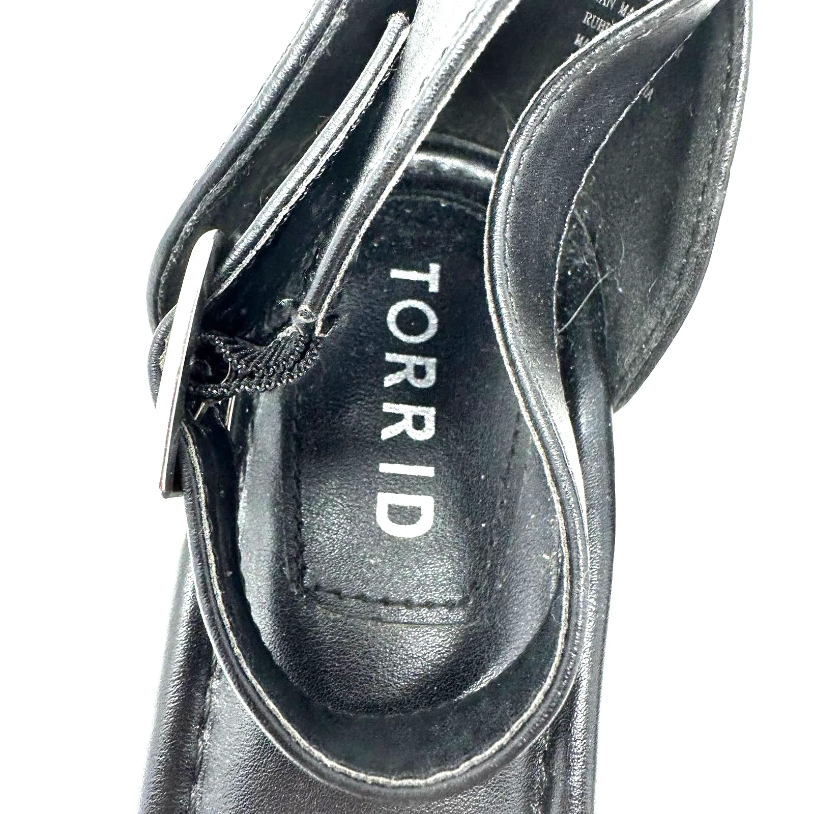 Torrid size 8W black strappy wedge heeled‎ sandals ankle strap wide faux leather - Image 5