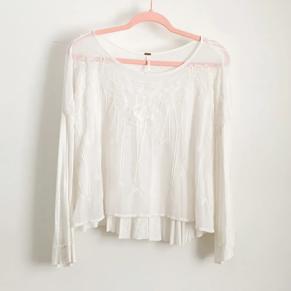 Free People White Embroidered Flowy Top - Image 5