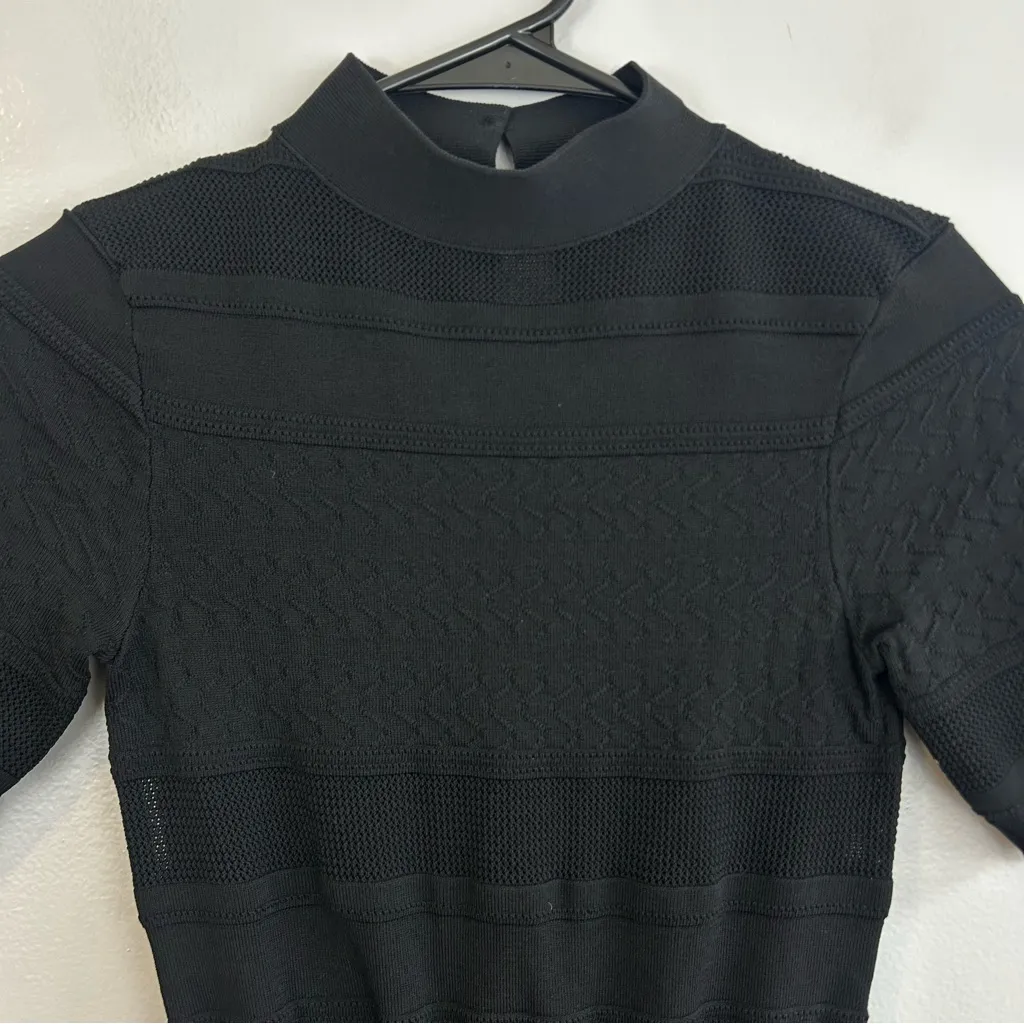 Zara Knit Black Short Sleeve Mock Neck Bodycon Sheath Mini Dress Size Small - Image 11