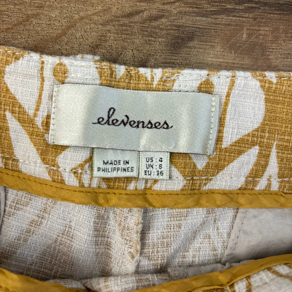 Anthropologie Elevenses Tiled Tide Shorts Golden Mustard Ivory Geometric - Image 5