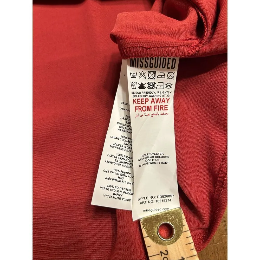 Missguided Women's Puff Sleeve Wrap Over Skater Dress Burgundy Size US:4 NWT - Image 7