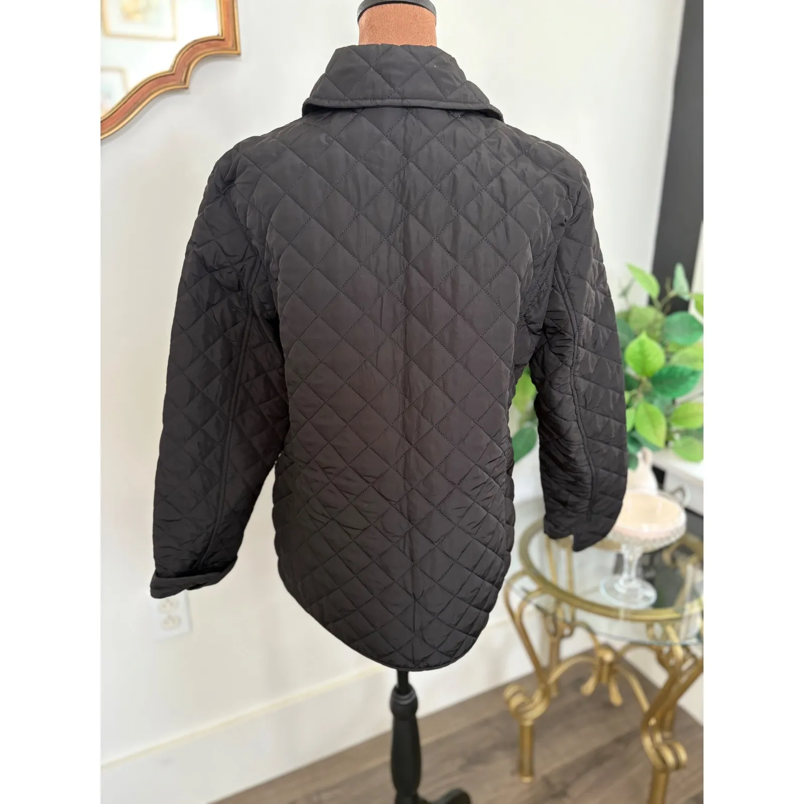 Jones New York‎ Black Quilted Jacket Coat Collared Button Up Padded Classic - Image 3