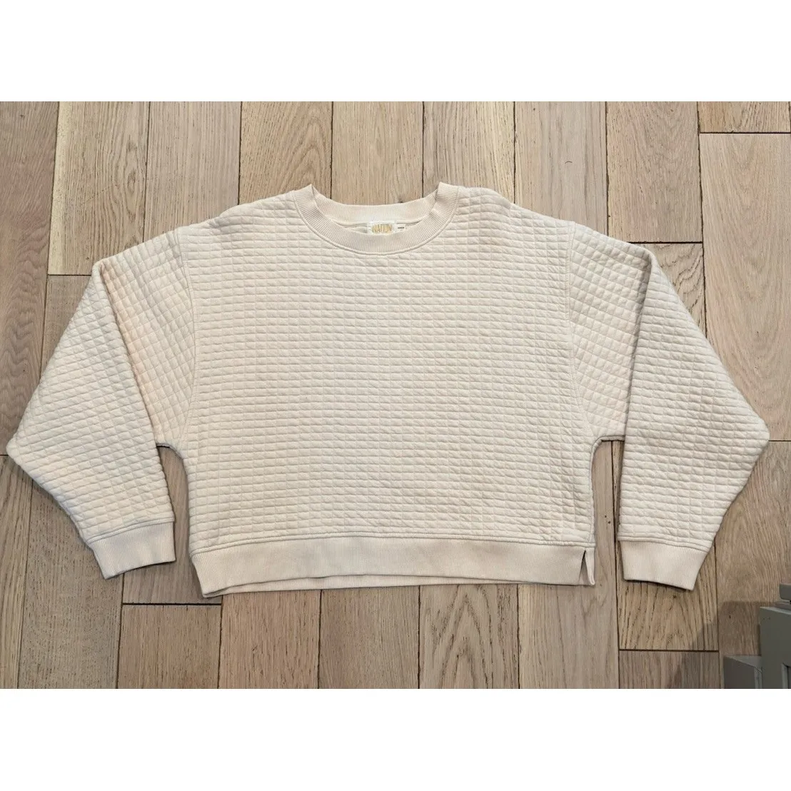 Nation LTD Ozzie quilted Crop Crew sweatshirt Sand Beige Tan Size M - MSRP $185‎ - Image 3