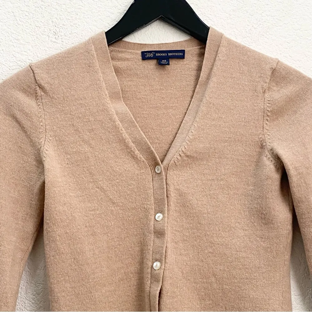 “346” BROOKS BROTHERS Tan 100% Merino Wool Cardigan Sweater Size XS - Image 8