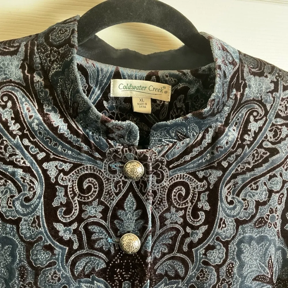 Coldwater Creek Velvet Paisley Jacket Blue & Brown Print Size X-Large women’s - Image 5
