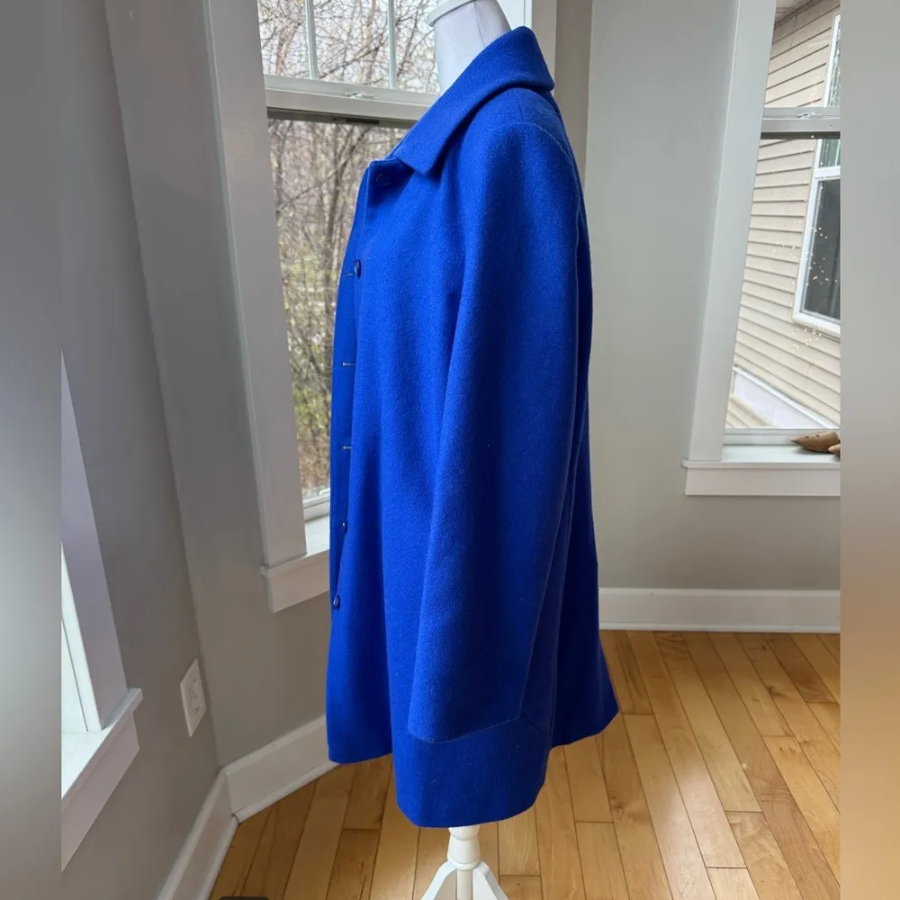 Vintage Larry Levine Classics Cobalt Blue 100% Wool Car Coat Dress Coat Sz 14 - Image 2