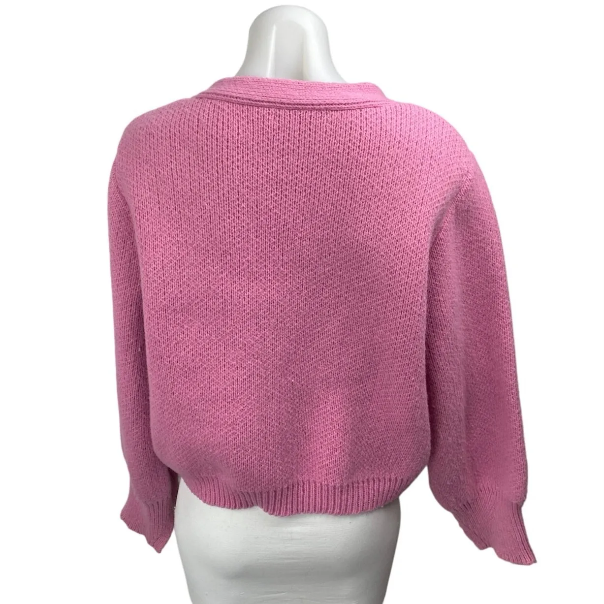 Olivaceous Women Pink Long Sleeve Pocket Knit Button Up Cardigan Sweater Top S/M - Image 2