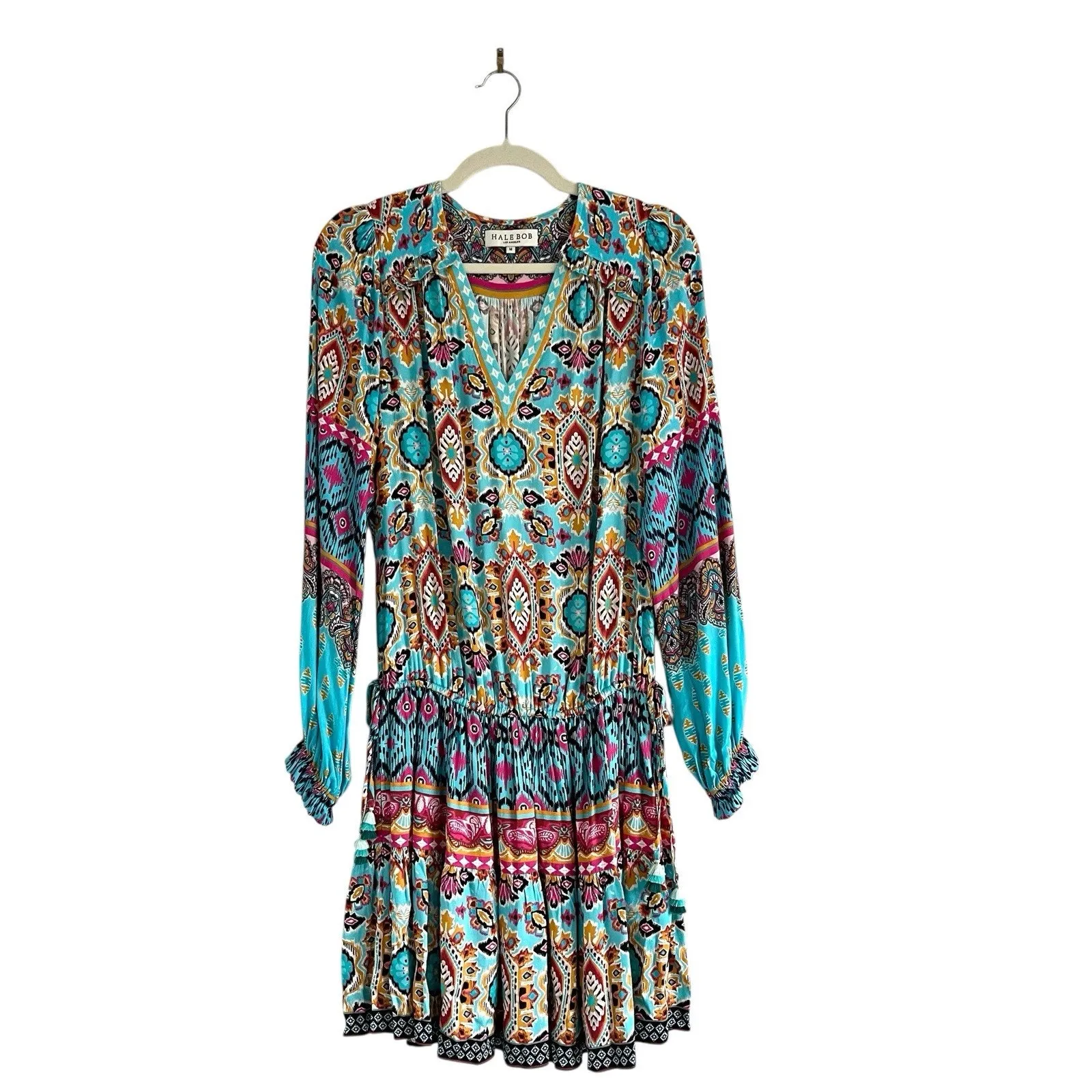 Hale Bob Oona mini Dress Turquoise blue Size M Boho chic Western Festival tunic - Image 2