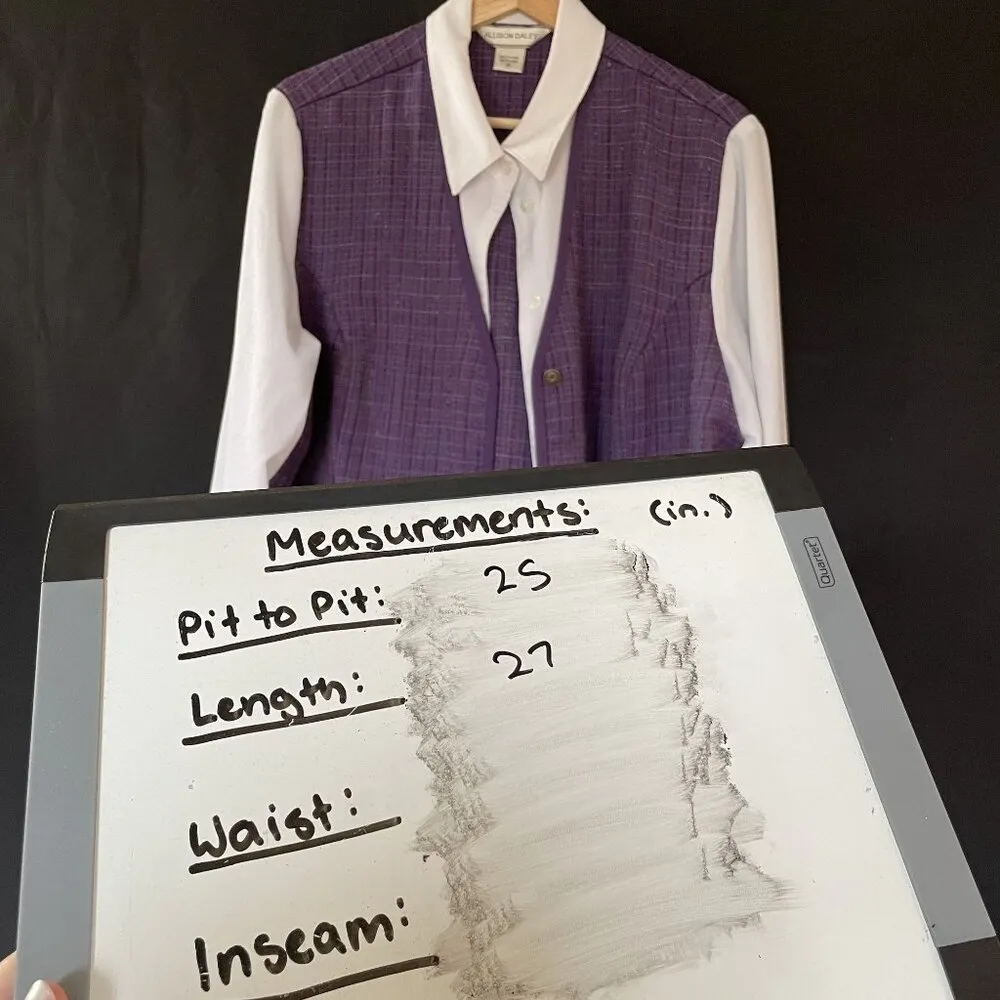 Allison Daley purple white vintage schoolgirl preppy button down top women's 16 - Image 8