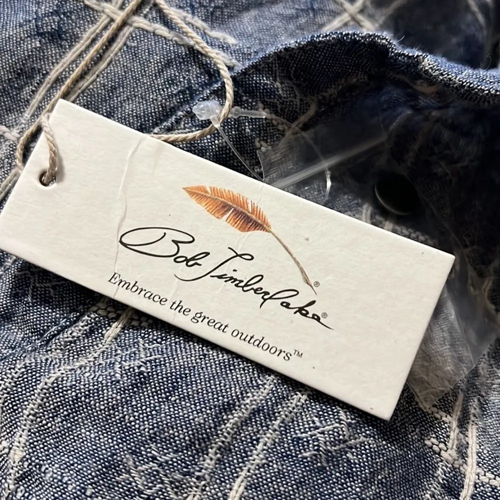 Bob Timberlake womens large light indigo chambray long sleeve half button front Gray - Image 5