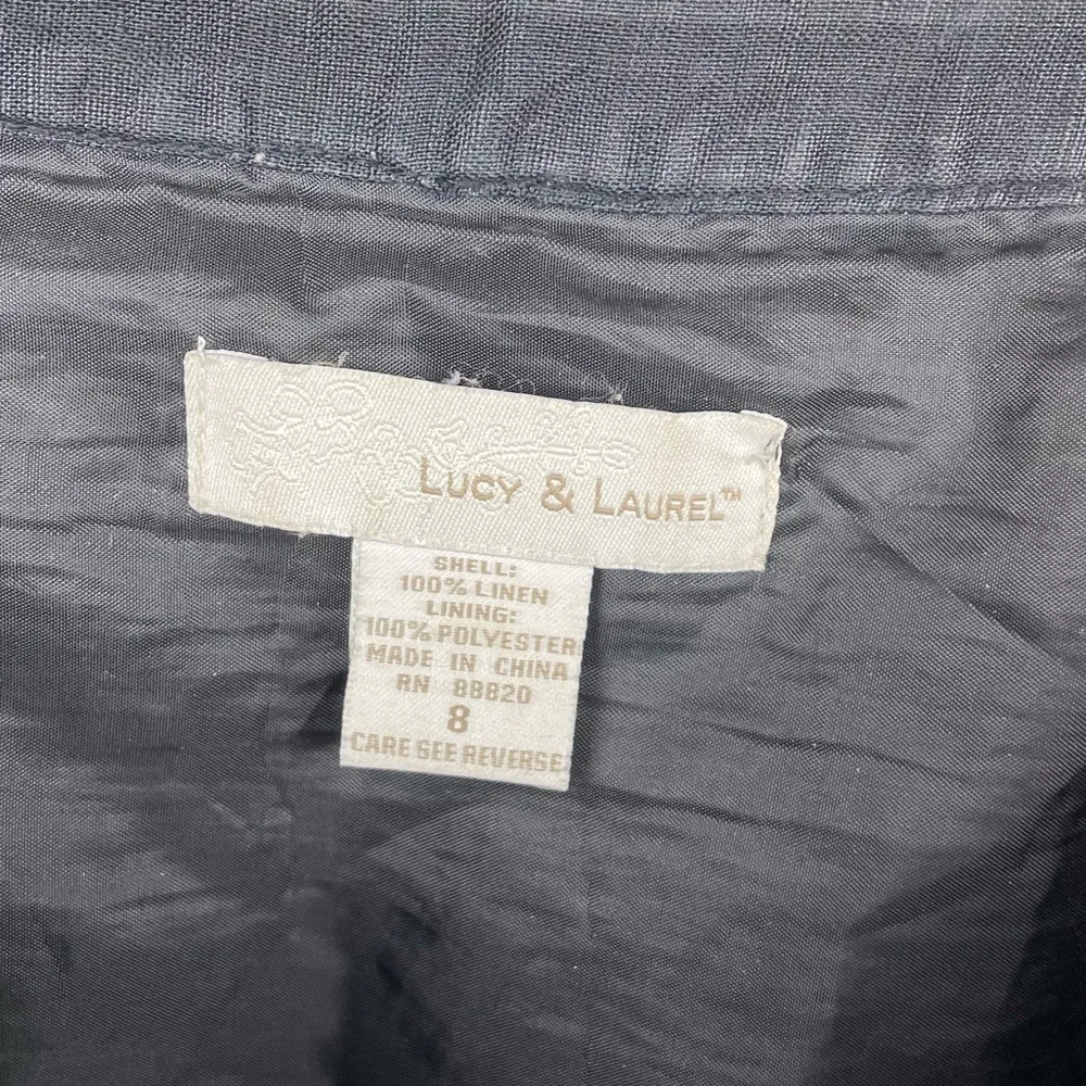 Lucy & Laurel Black and White Floral Embroidery Linen Fit & Flare Skirt Size 8 - Image 8