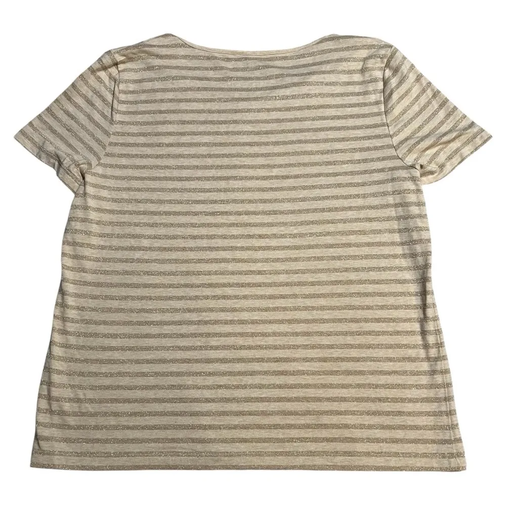 Talbot’s Gold/Tan Striped Glitter Short Sleeve Top Size Large Petite - Image 2