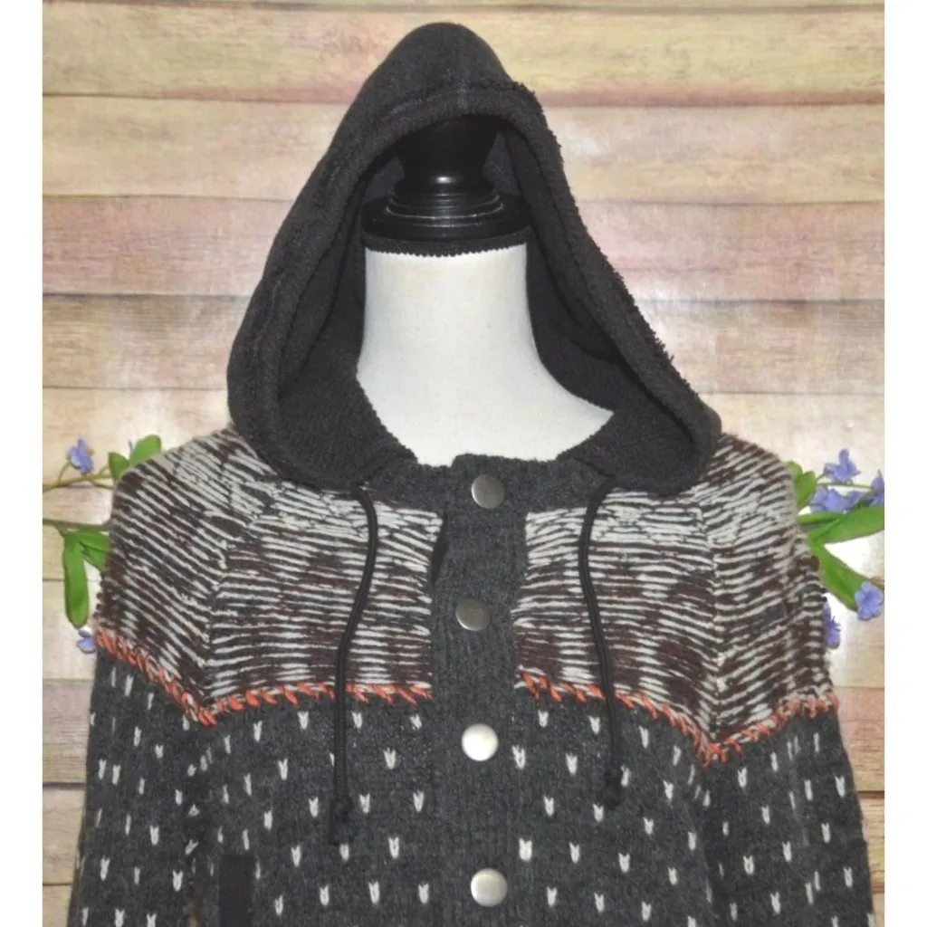 Free People Ladies Gray On My Way Hoodie Knit Sweater Size XS Mixed Print Wool - Image 2