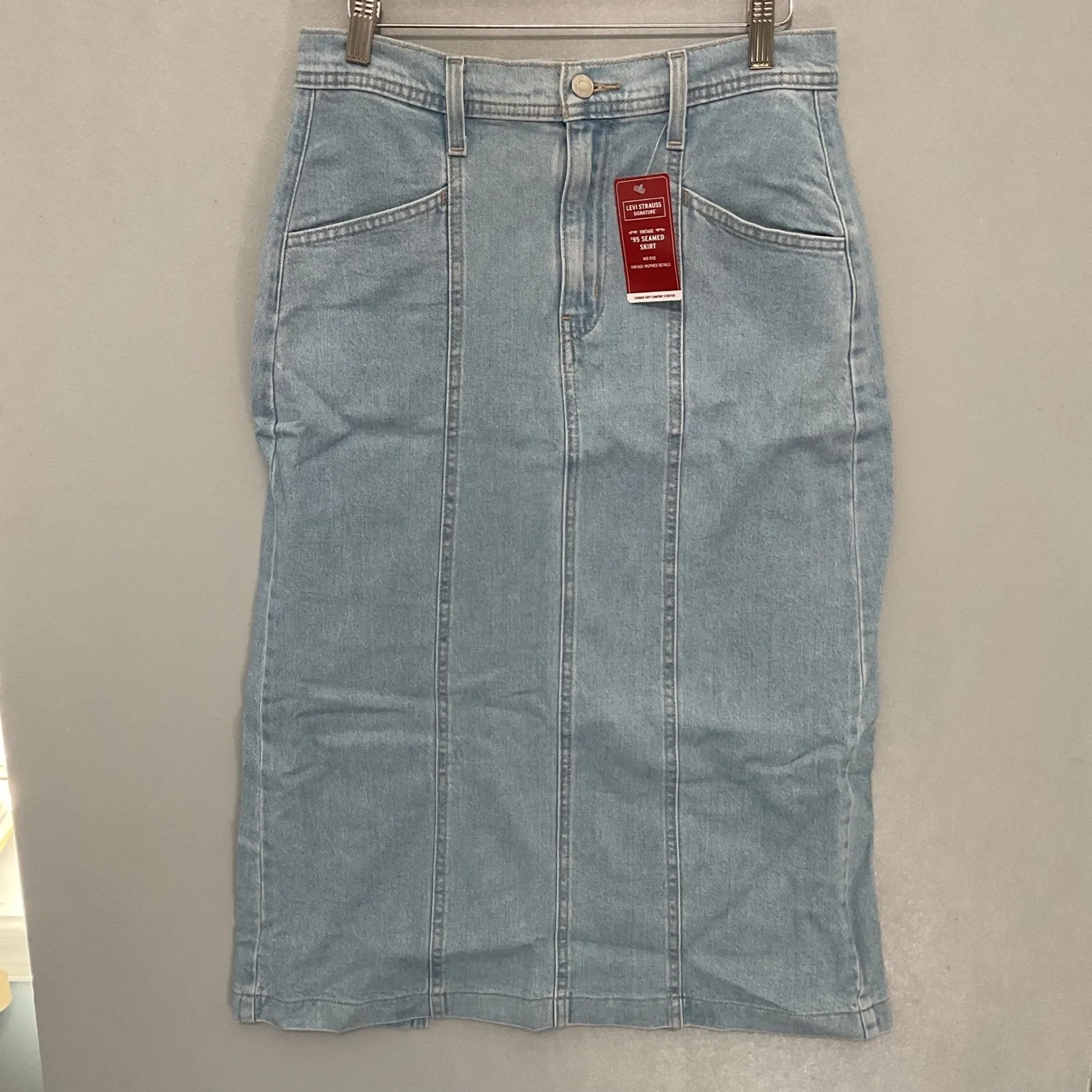 NWT Levi Strauss Signature Womens M Mid Rise Denim Skirt Vintage 95 Seamed Blue Size M - Image 2