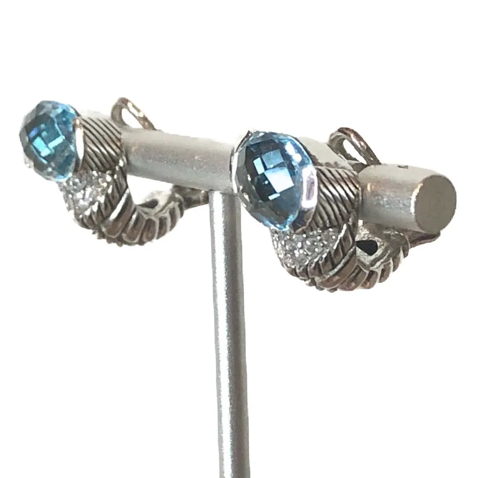 JUDITH RIPKA Blue Topaz, CZ Accent, Sterling Silver Earrings with Omega Clasp - Image 3