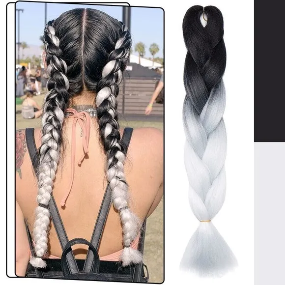 Festival braids rave hair extensions in cybergoth Black and White - Image 2
