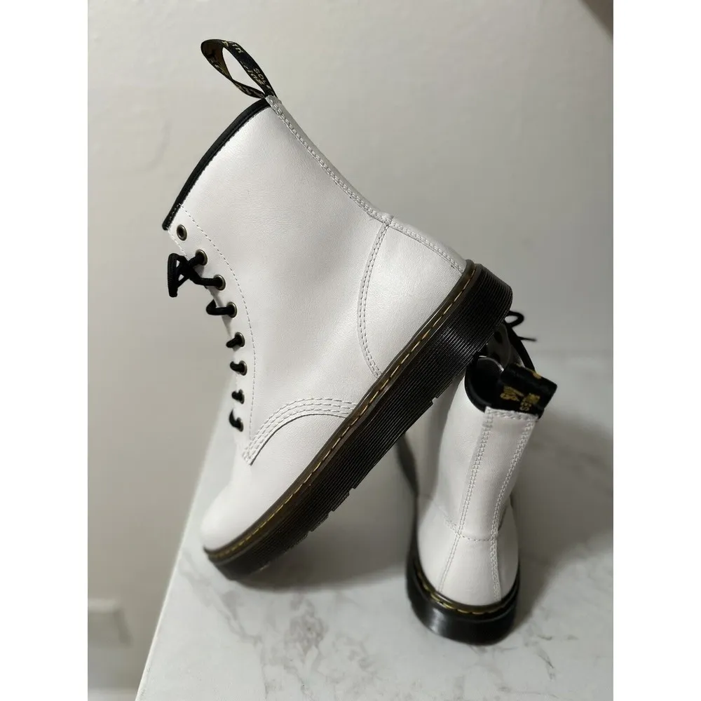 Dr. Martens Dr. Doc Martens Zavala Combat Leather Boots White AW004 Women's 10 | Men's 9 NEW - Image 6