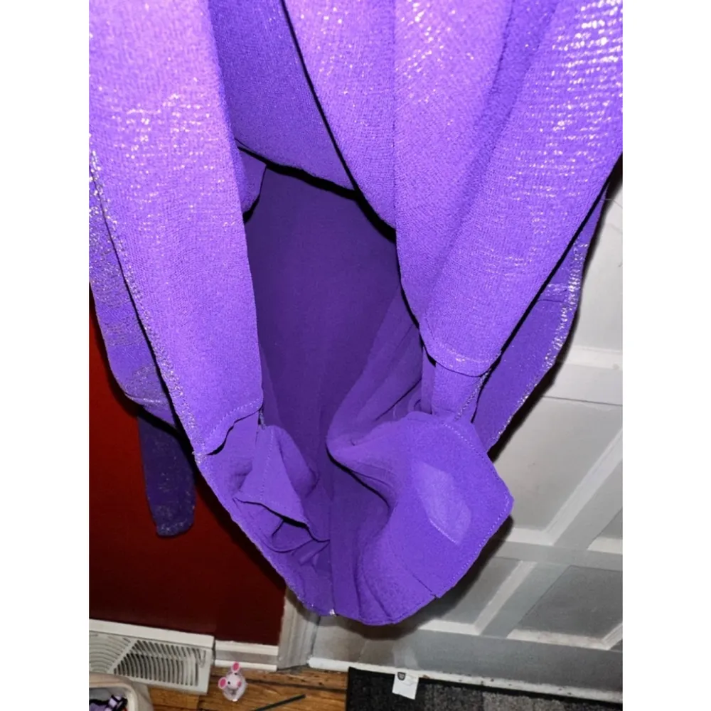 Michael Kors 3/4 Sleeves Cold Shoulder Floral Purple Silver Blouse - Image 7