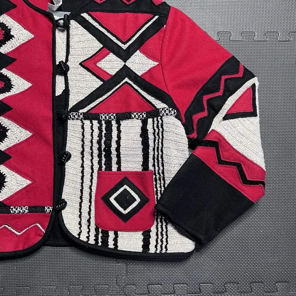 Coldwater‎ Creek Jacket 3XL Red Patchwork Aztec Abstract Wool Blend Knit - Image 6