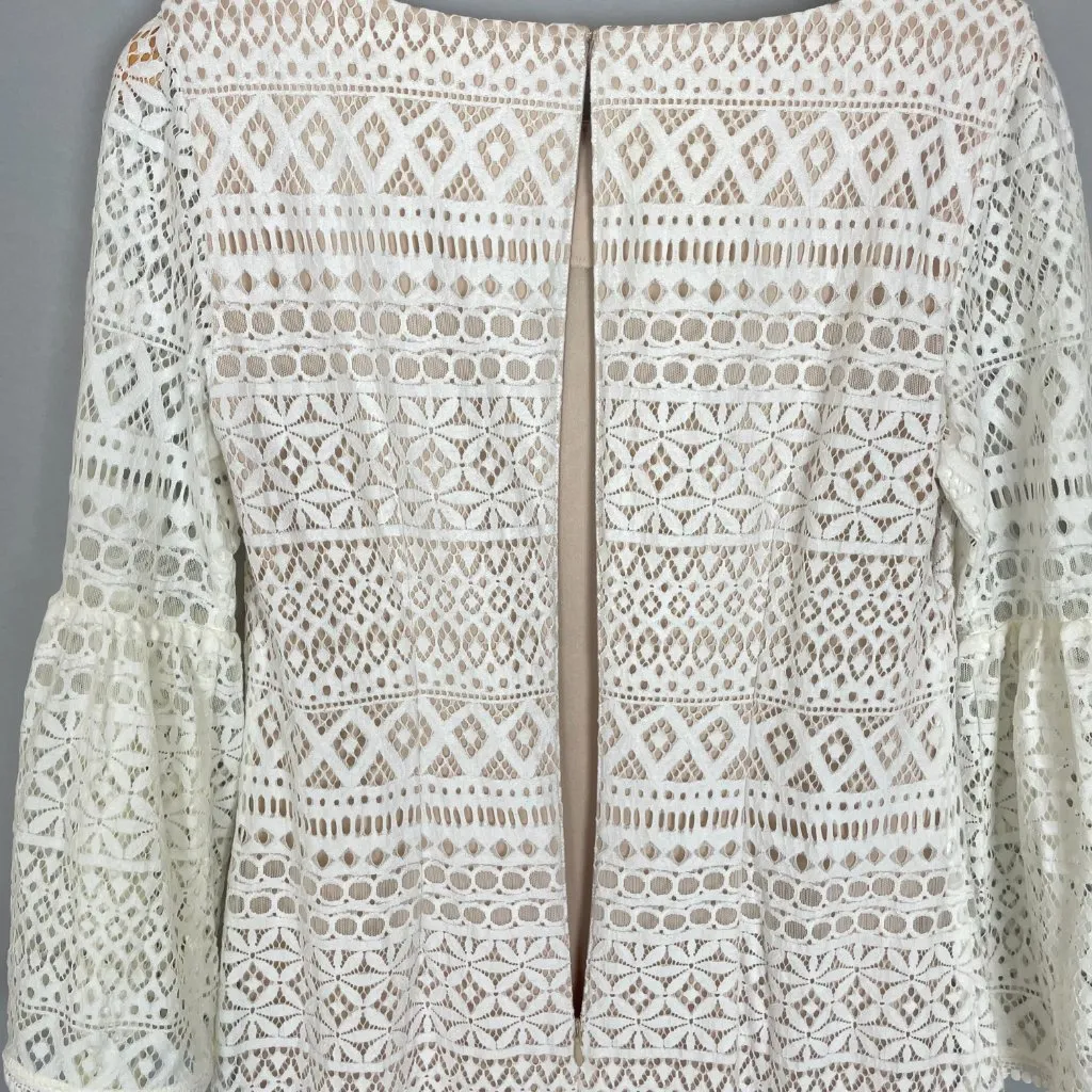 Eliza J Dress White Lace Bell Sleeve Size 8 Wedding‎ Rehearsal Elopement Lined - Image 12