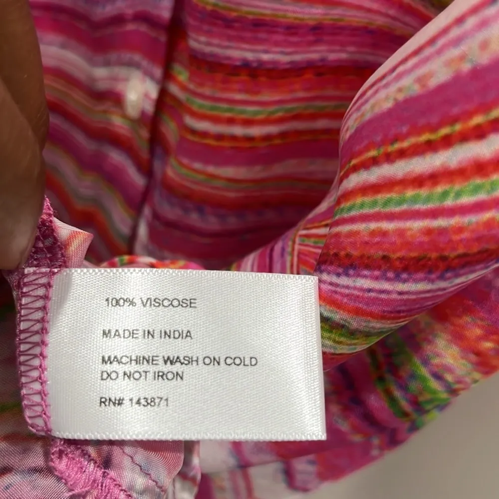 NWT Frankie’s Bikinis Fifi Button Down Short Sleeve Multi Colored Blouse Sz M - Image 6