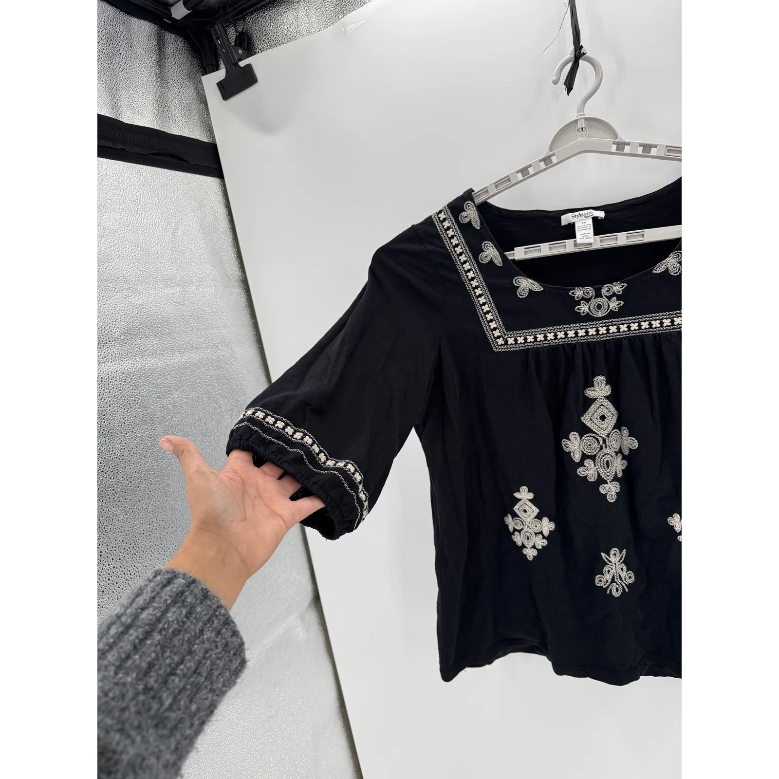 Style & Co black top 3/4 sleeves embroidered size 2X bohemian western country - Image 3