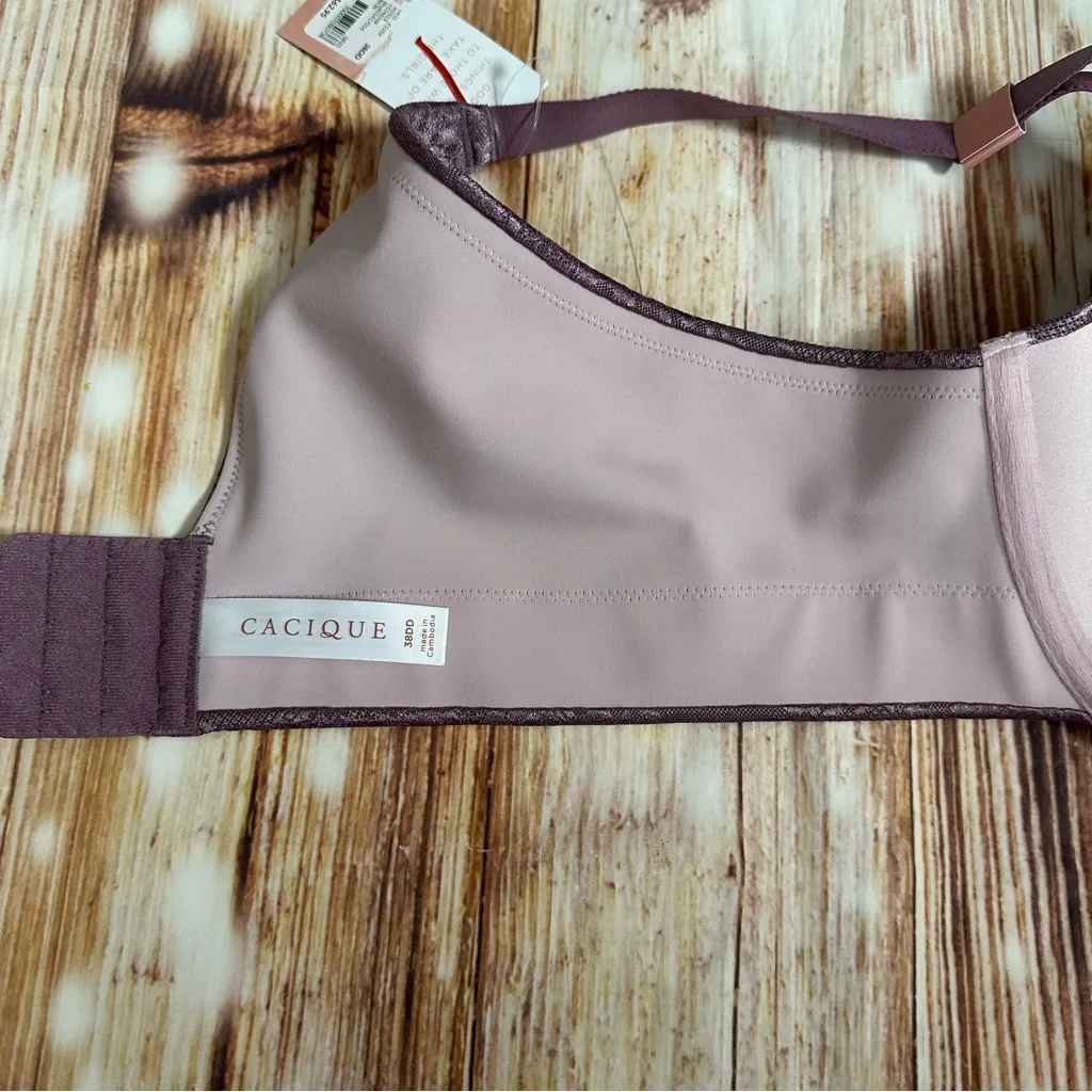 Cacique Invisible Purple Lace Backsmoother Lightly Lined Balconette Bra 38DD - Image 13
