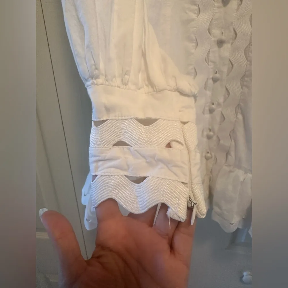 Balloon Sleeve White Ruffle Dress size L Size L - Image 8