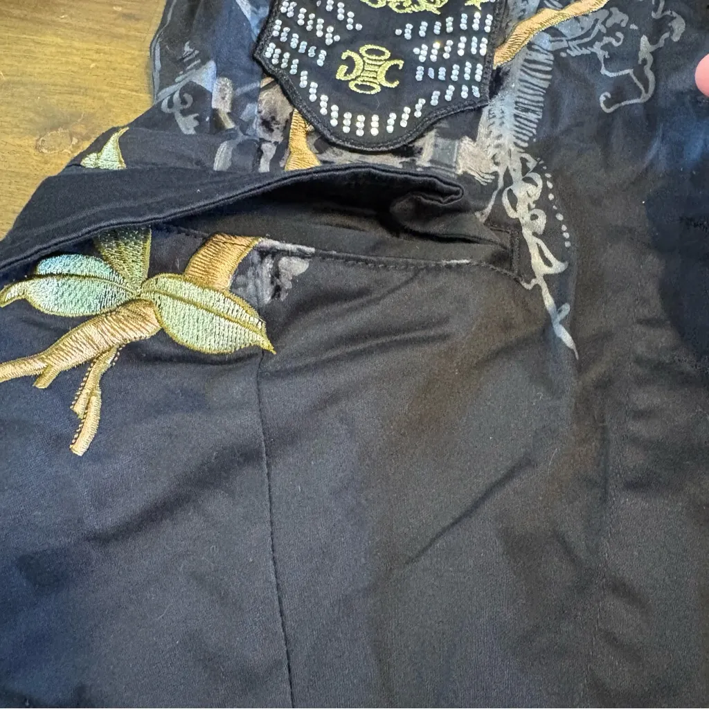 COOGI Womens Blazer Black Embroidered Rhinestones Military Patch Gold Y2K Edgy - Image 9