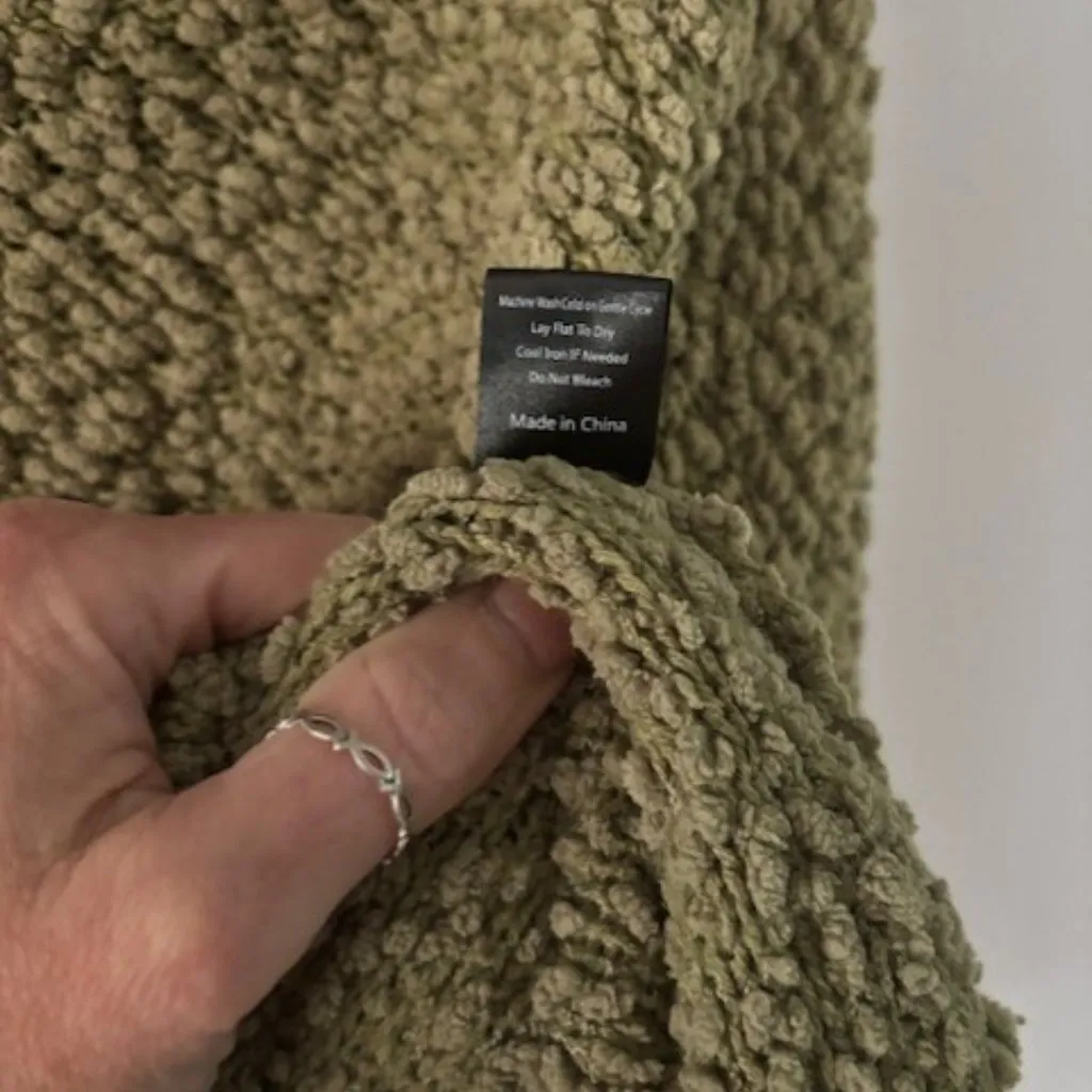 Pol M Moss Green Hoodie Sweater Ribbed Hi Lo Long Sleeve Boho Popcorn Knit Warm - Image 7