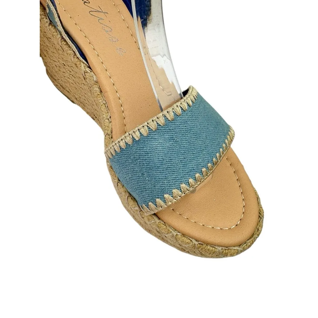 *Matisse Espadrille Wedge Sandals Womens 8 Blue Denim Ankle Boho Festival Summer - Image 9