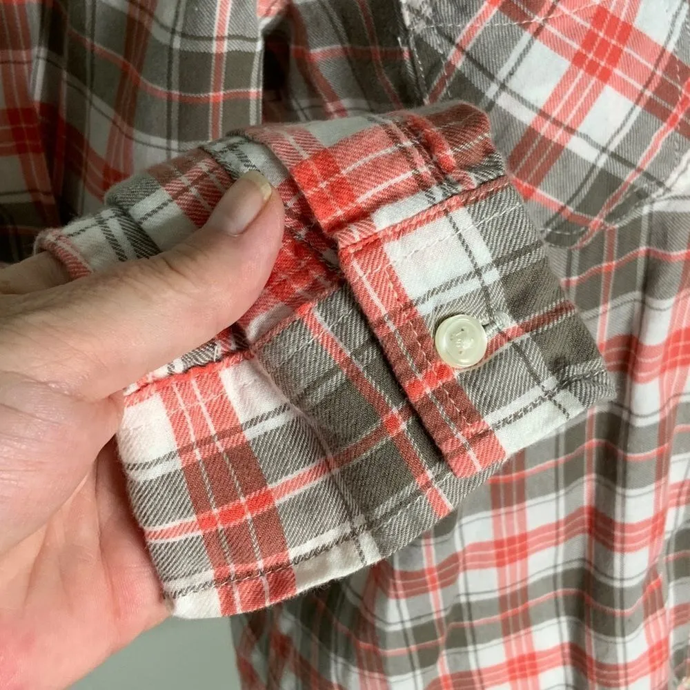Old Navy Orange & Gray Long Sleeve Button Front Casual Flannel Collared Shirt XS - Image 8