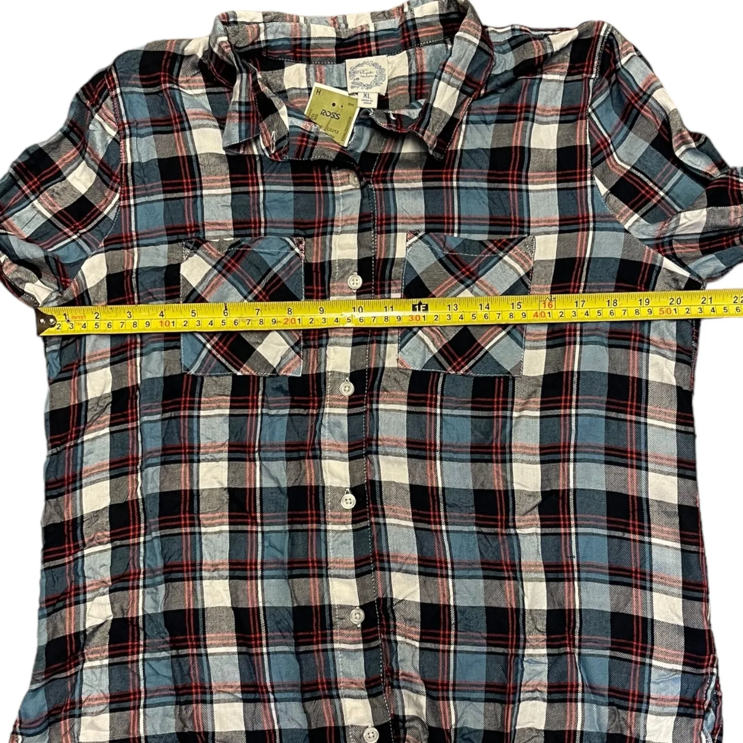 Blue Rain Blue White Plaid Flannel Shirt Size X-Large - Image 3