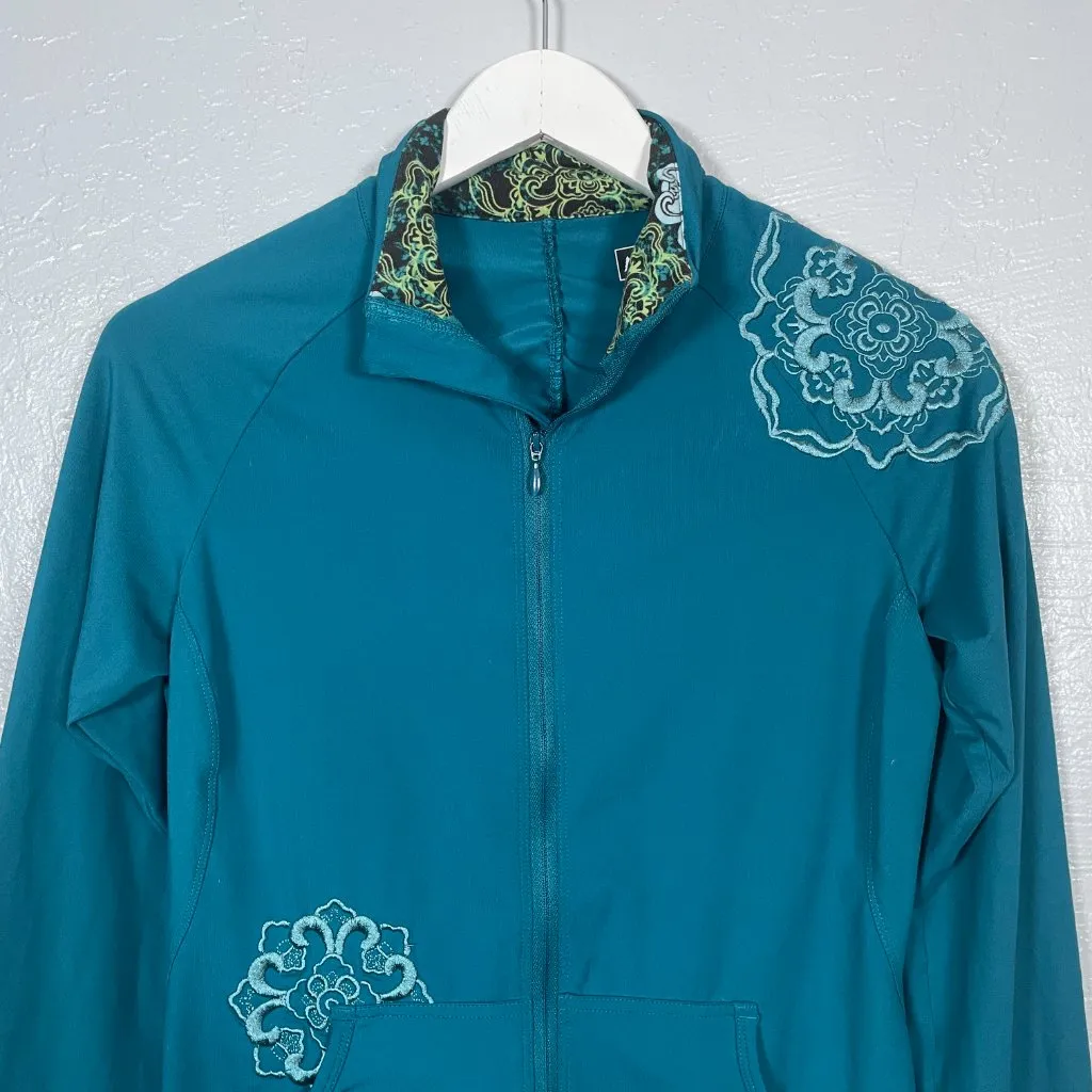 REI Women S Blue Zip Up Jacket Embroidered Floral Pockets Athleisure Hiking - Image 4