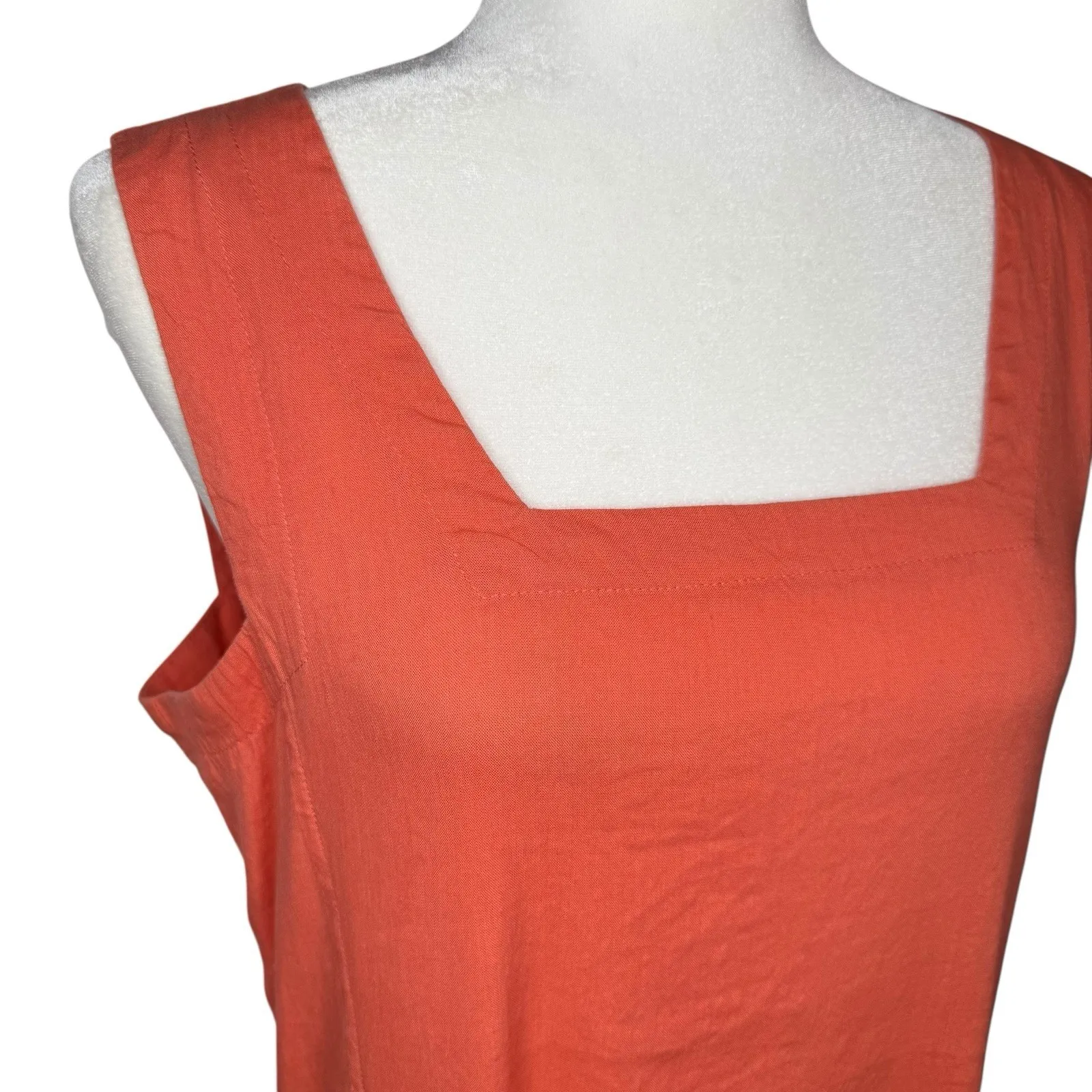 For Cynthia M Linen Dress‎ Lagenlook Pockets Asymmetrical Mesh Hem Square Neck - Image 4