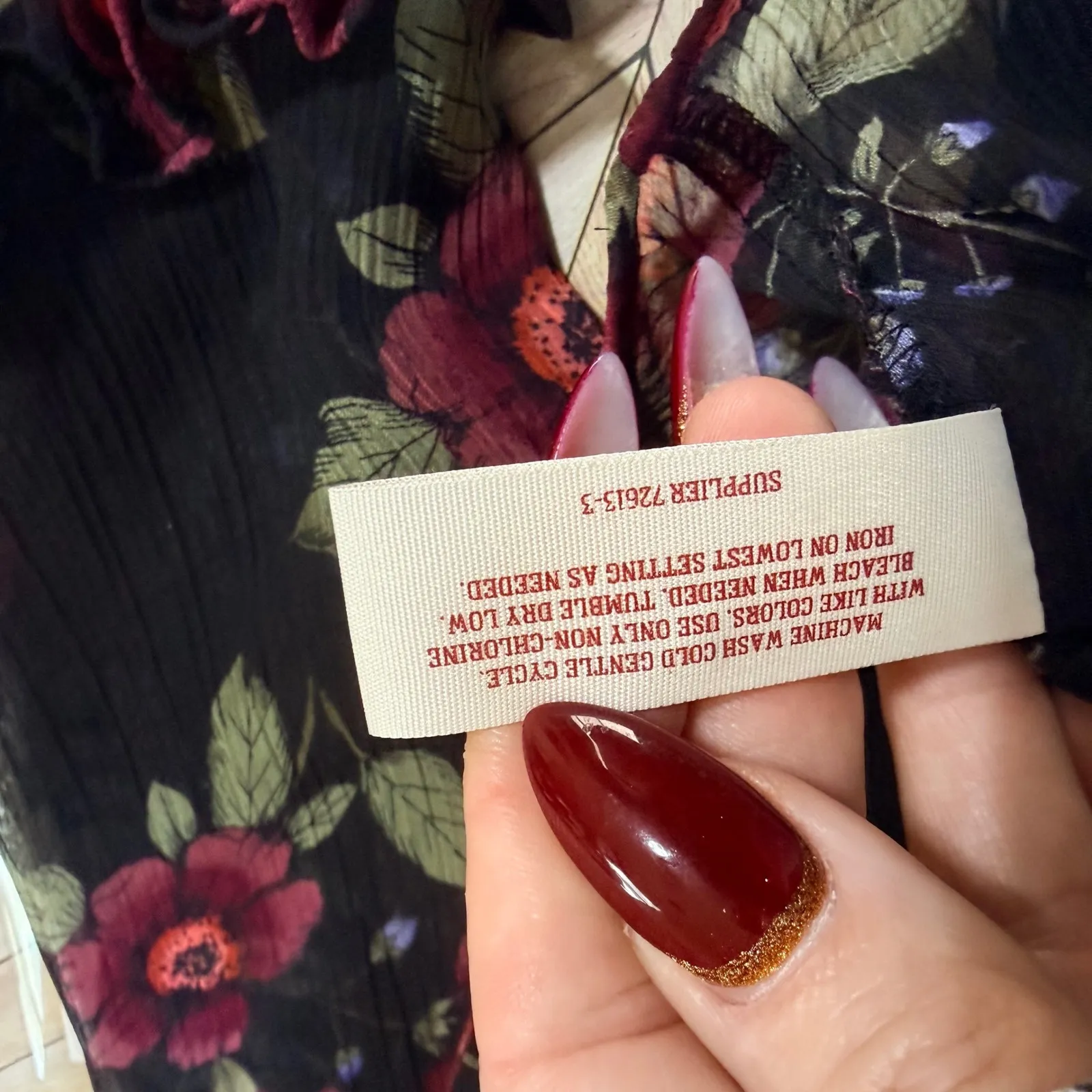 Arizona Jean Co Black Floral Ruffle Mock Neck Long Sleeve Sheer Blouse XL Boho - Image 10