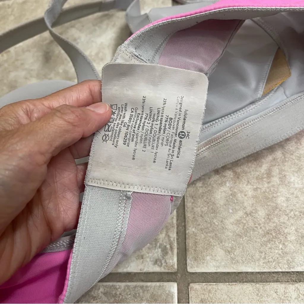 Lululemon Athletica Pink/Gray Sports Bra 34C‎ Well Loved has peeling has wear - Image 7