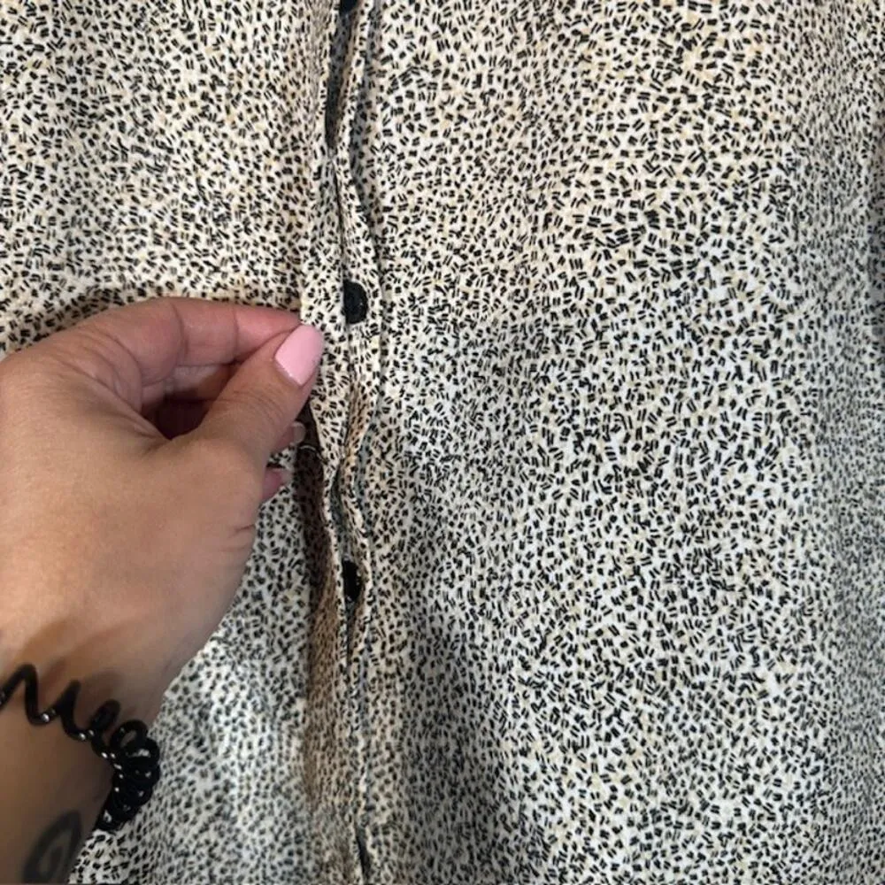 H by Halston Cream Speckled Short Sleeve Collared Button Down Blouse Women Sz M - Image 5