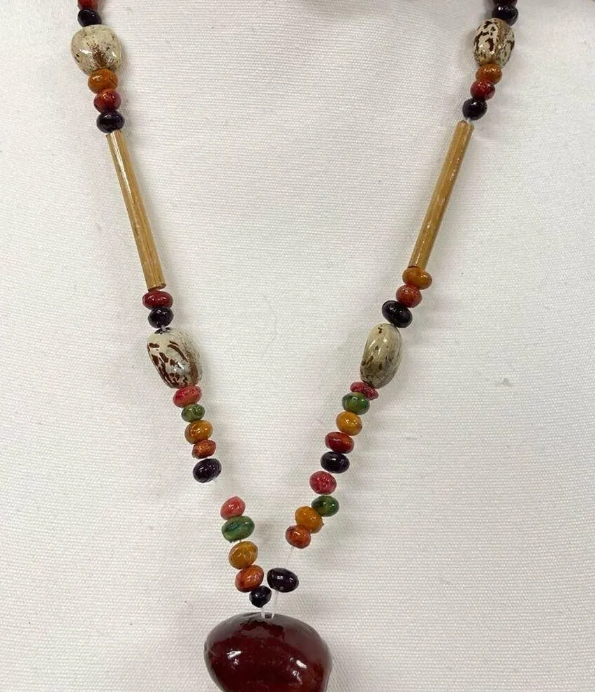 Plastic Bead Multicolor Long Strand Boho Necklace Brown - Image 5