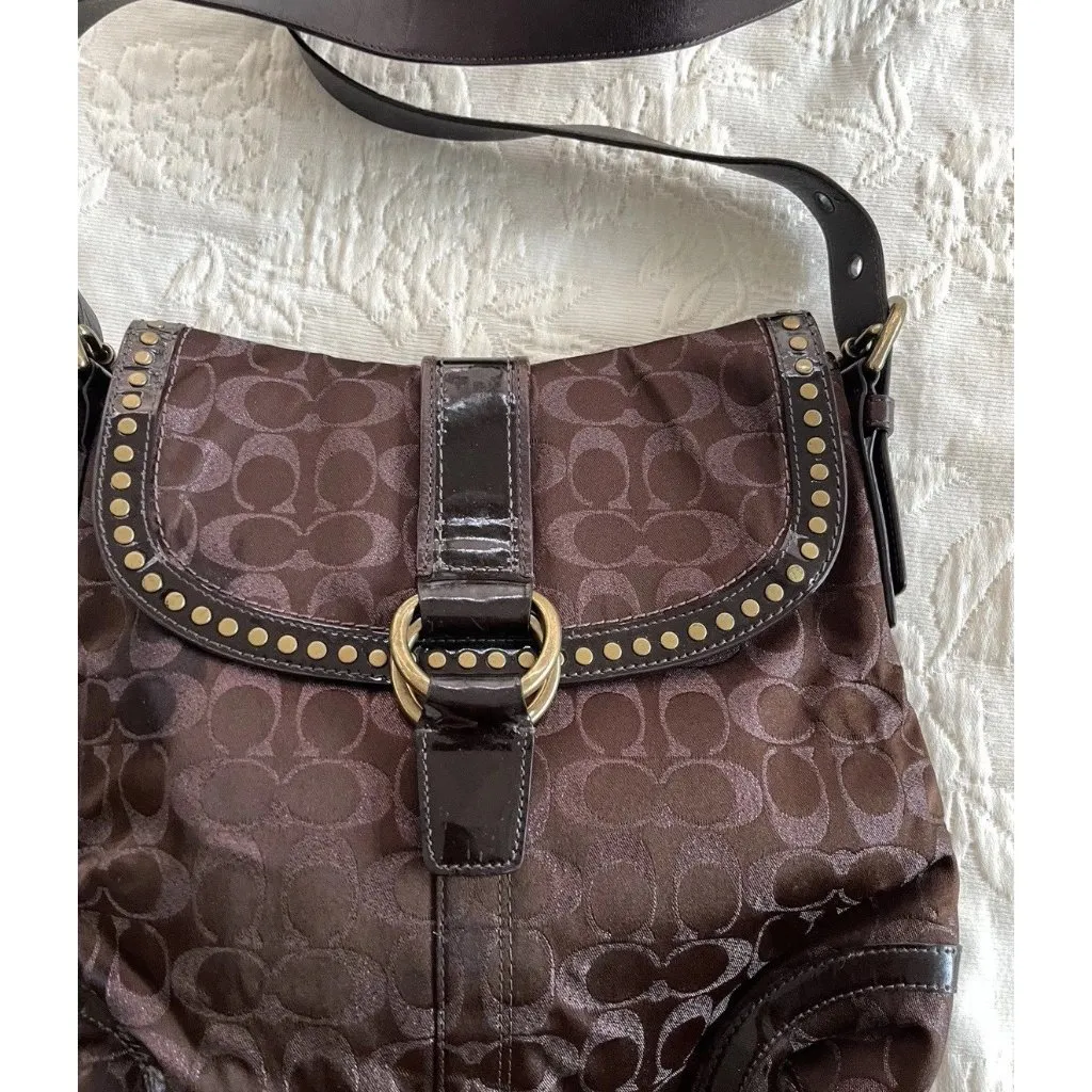 Vintage COACH H0868-F12852 Dark Brown Sparkly Signature Women’s Bag Crossbody - Image 4