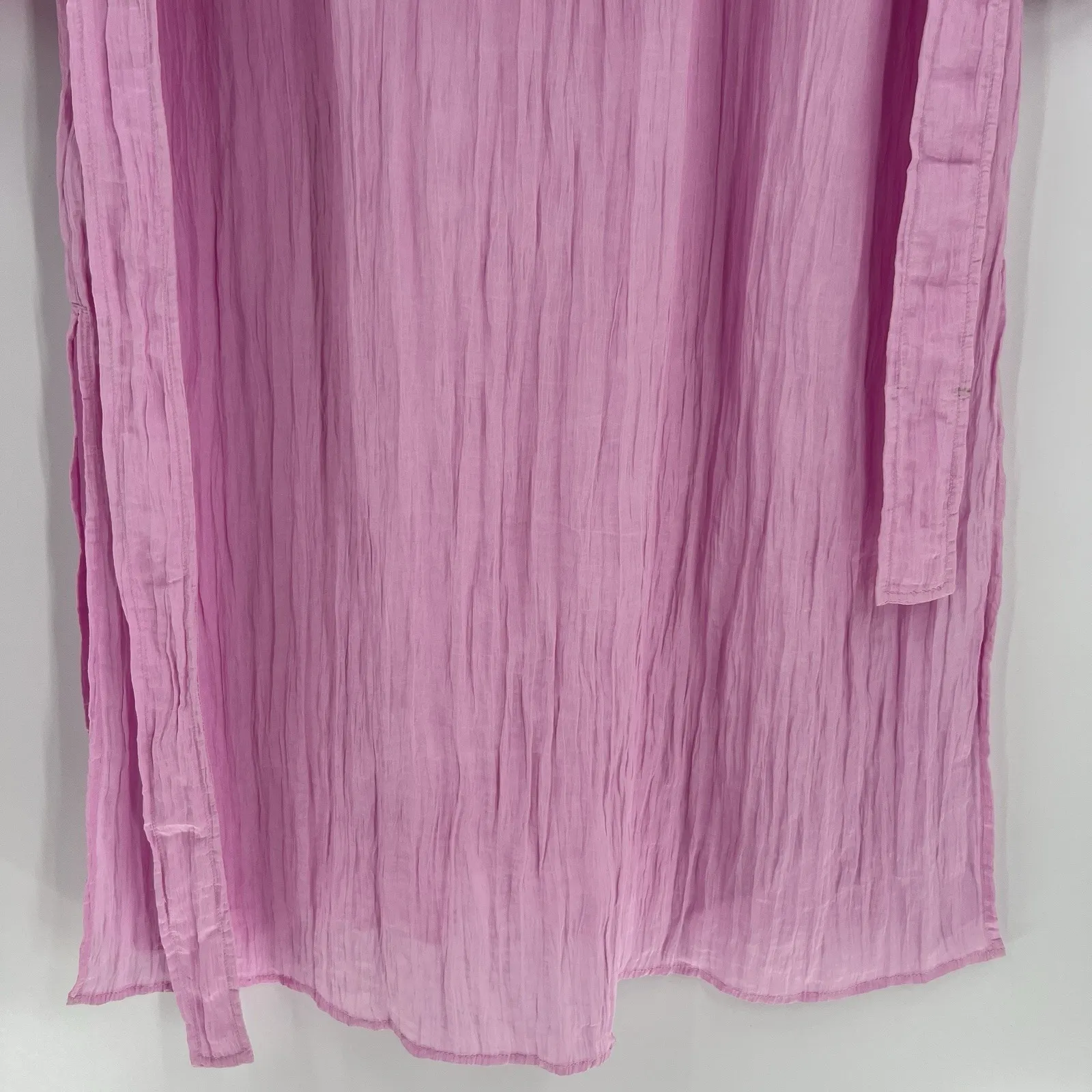 J. Crew Belted Midi Shirt Dress Pink Washed Nylon Crinkle Long Sleeve Size‎ XS - Image 8