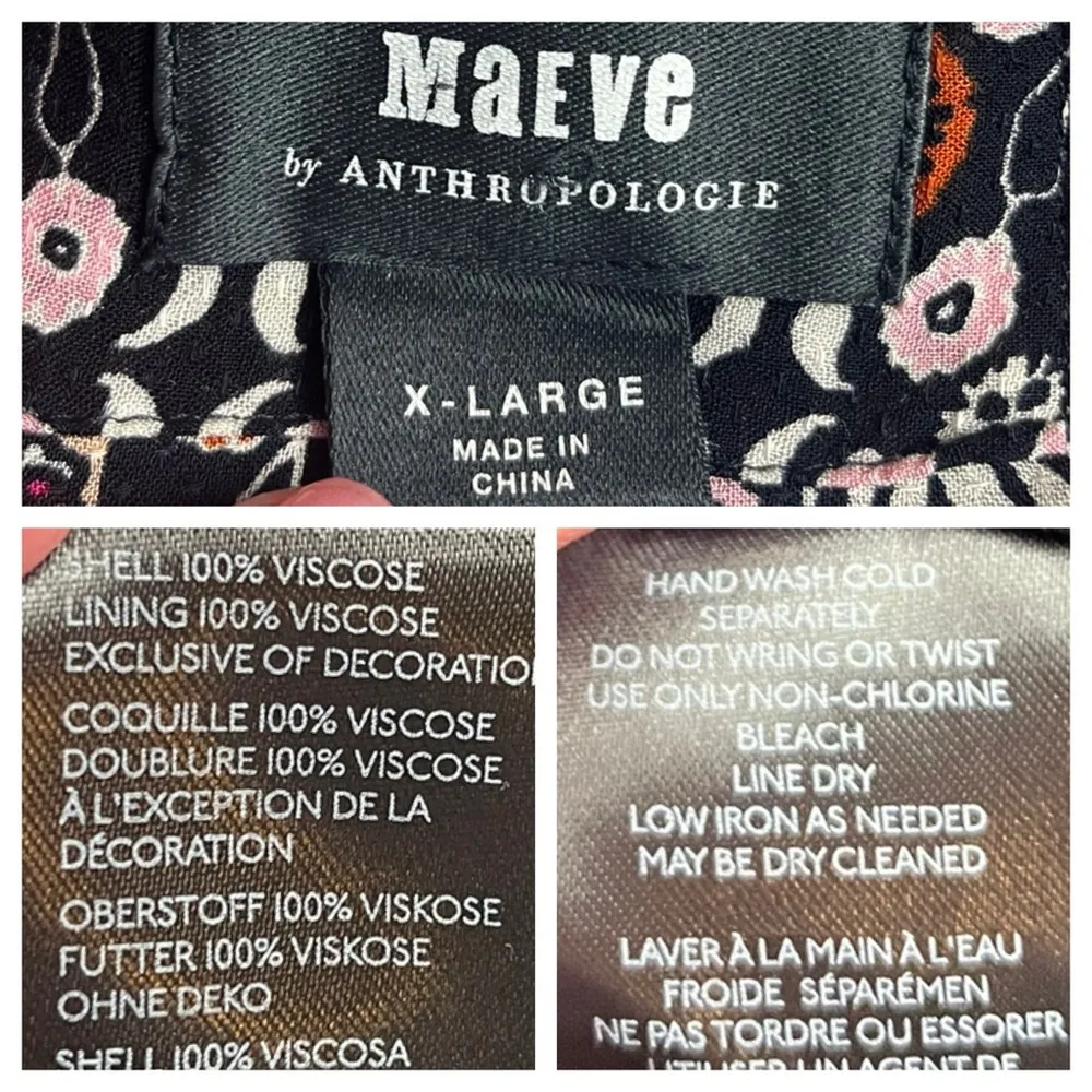 Maeve Anthropologie Babydoll Dress V-neck Bell Sleeve Black Multi Women Size XL - Image 12