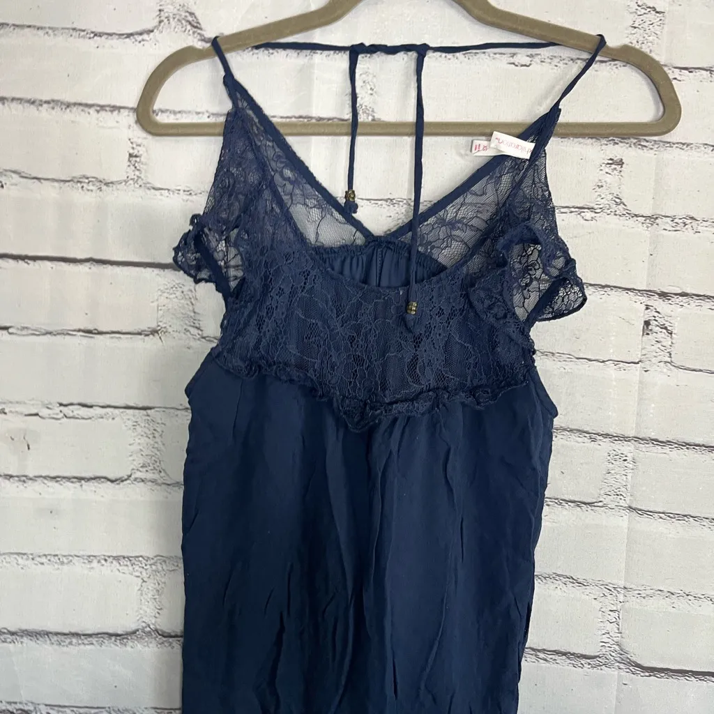 Xhilaration Navy Blue Chemise with Lace Trim Midi Dress SZ XS Formal Evening Y2K - Image 5