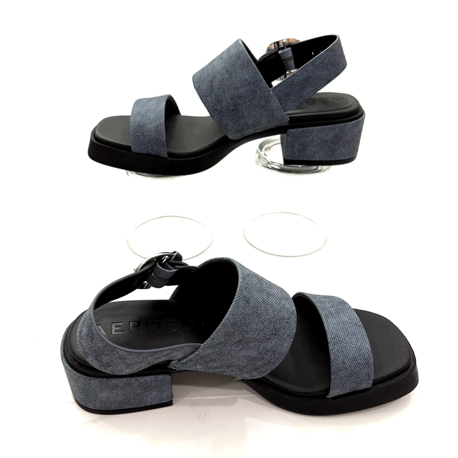 Aerosoles Dove Chunky Heel Sandal Shoe Women US 5.5 M Blue Jean Dual Strap Block - Image 2