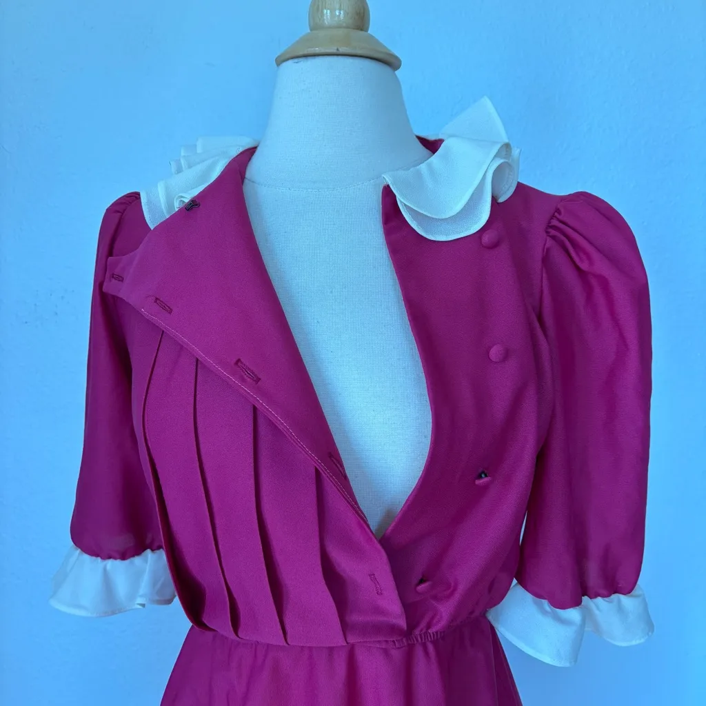 Vintage 70s 80s Pink and White Short Sleeve Midi Dress Size 6 - Image 13