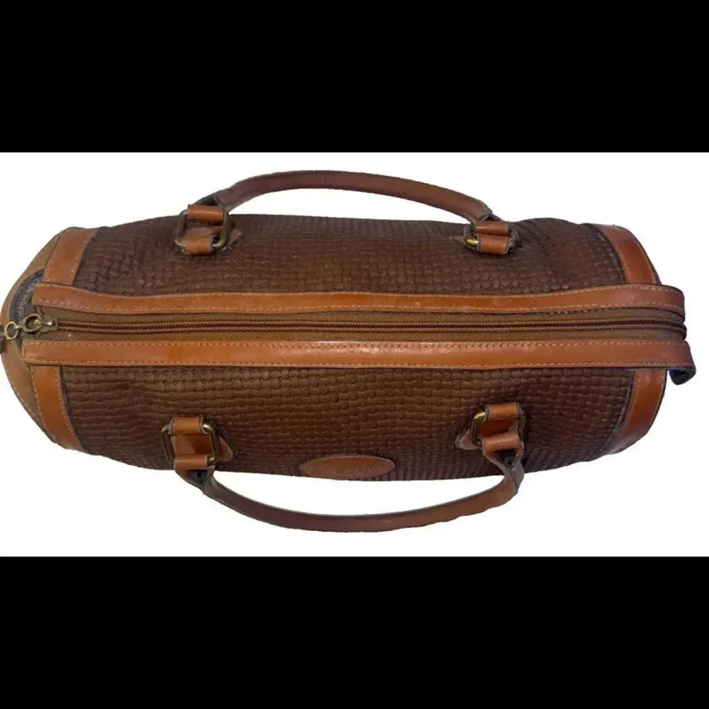 JR Vintage Brown Tan Leather Fabric Lined American Made Western Designer Handbag - Image 7